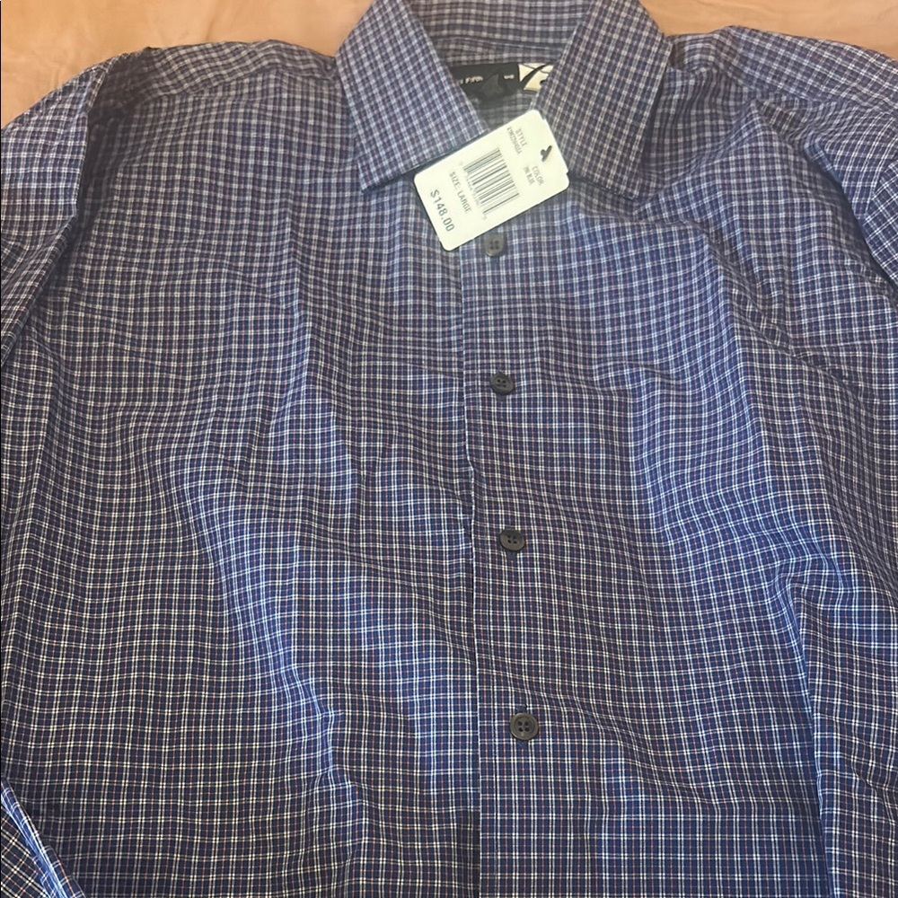 Saks Fifth Avenue Black Label Blue and White Checkered Shirt men’size Large NWT